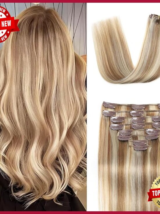 22 Inch Straight Human Hair Clip-In Extensions 8 Piece  display picture 1